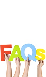 Hands holding up colorful FAQs letters on white background