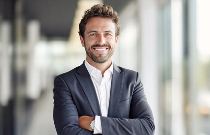 man smiling with metal-free dnetal restorations in studio city