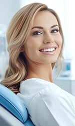 woman in dentists chair after receiving metal-free dental restoration