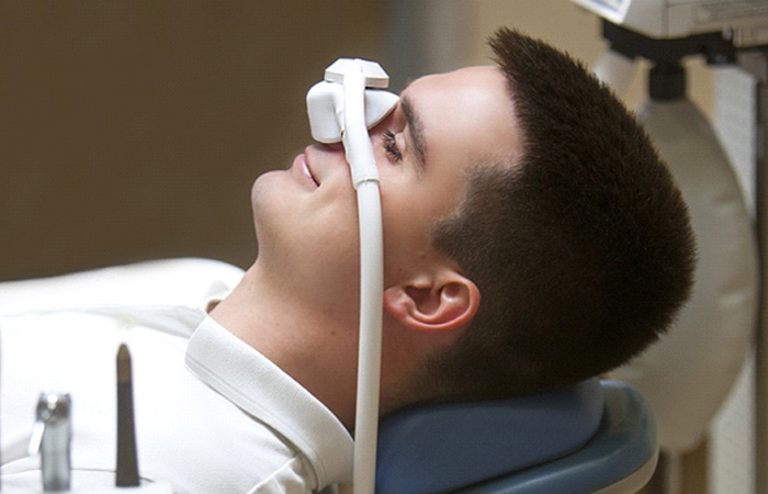 Man undergoing nitrous oxide sedation in Studio City