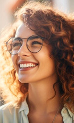 portrait of confident, smiling woman standing outdoors